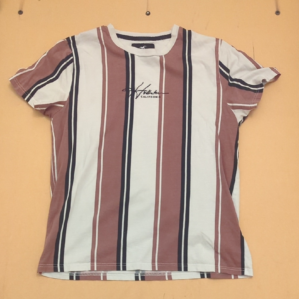 Hollister Women's Short Sleeve Striped Tee - Brown, White, and Black